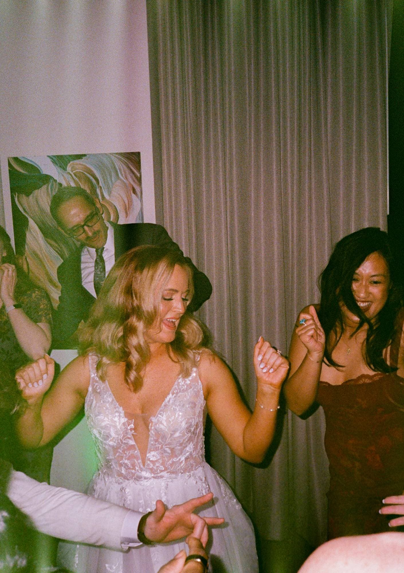 Jenna dancing with guests at the end of the night, on film